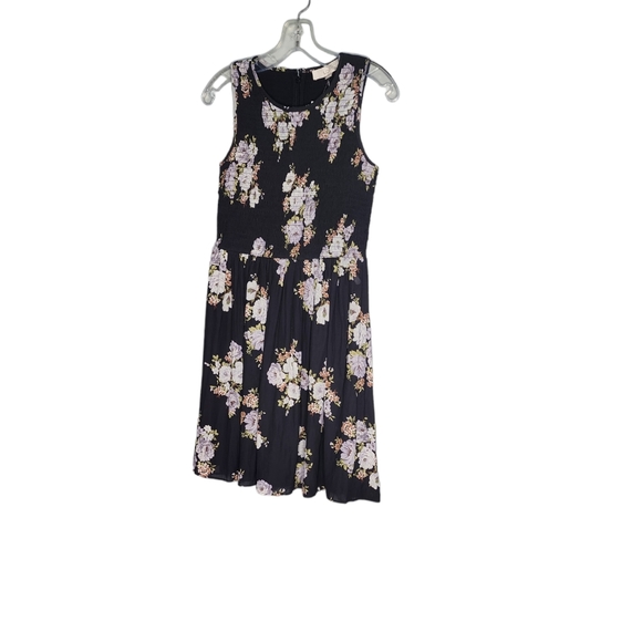 LOFT Dresses Loft Womens Smocked Black Floral Sleeveless Dress Size